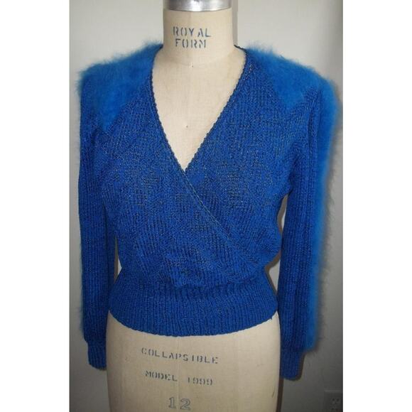 Vintage 80's Handmade Cobalt Blue Knit Sweater - Picture 2 of 10